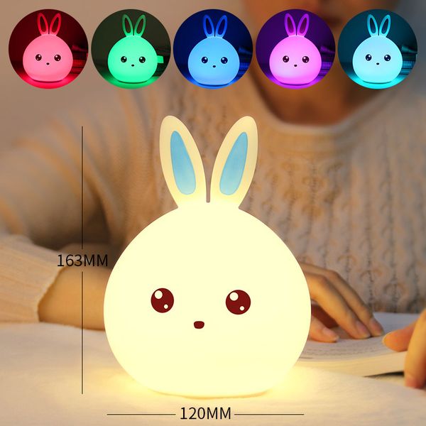 

LED Night Rabbit Light Soft Silicon Table Lights Multicolor Touch Sensor Tap Lighting For Children Baby Kids Bedside Lamp s ing
