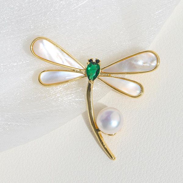 

pins, brooches autumn and winter dragonfly brooch fashion elegant inlaid 8mm freshwater pearl jewelry luxury woman accessories, Gray