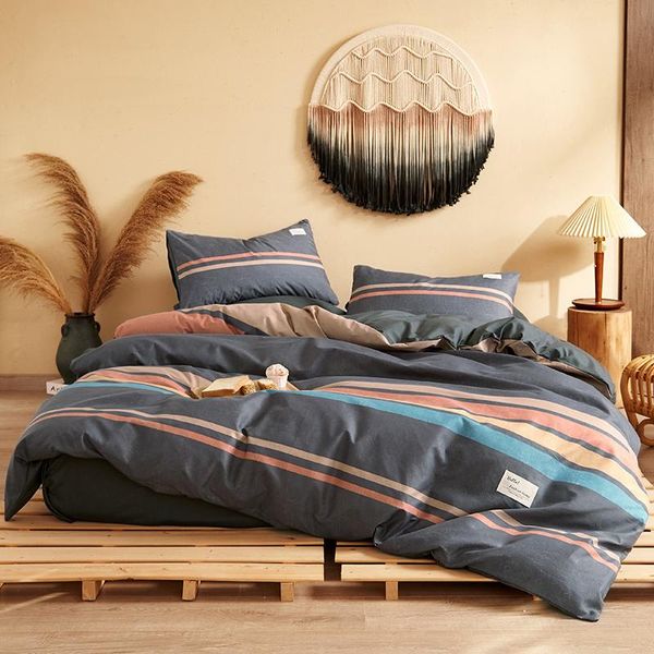 

bedding sets 4pcs dark plaid set printed bed sheet flat skirt spread cover quilt king  twin size