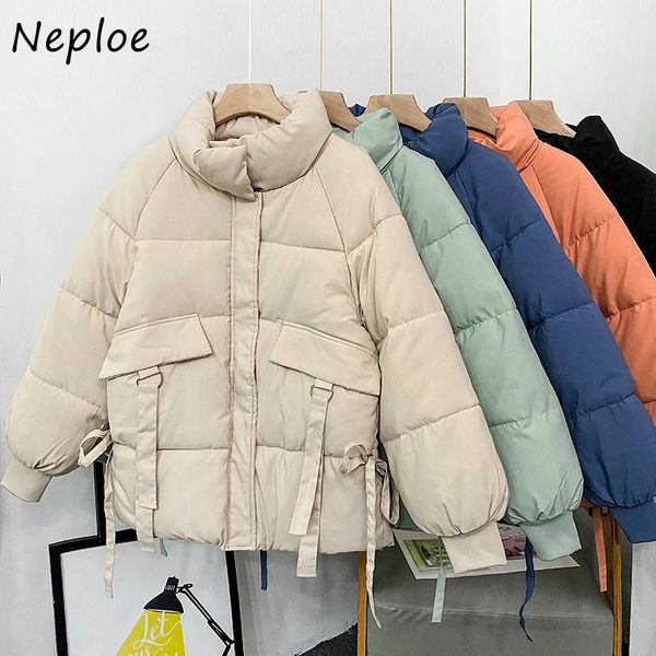 

neploe 2020 new preppy style loose parkas fashion all-match loose winter women jacket solid color drawstring zip cotton coat, Black