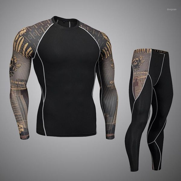 Conjunto de compressão pro masculino, fitness, mma rashguard, camada de base de pele, treino, mangas compridas, crossfit, jiu jitsu, camiseta homme1263i