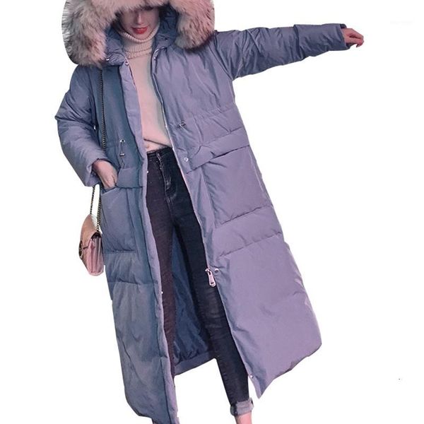 

winter jacket women down cotton jacket 2019 fashion warm fur collar hooded loose long coat female thicken wadded overcoat ly521, Black