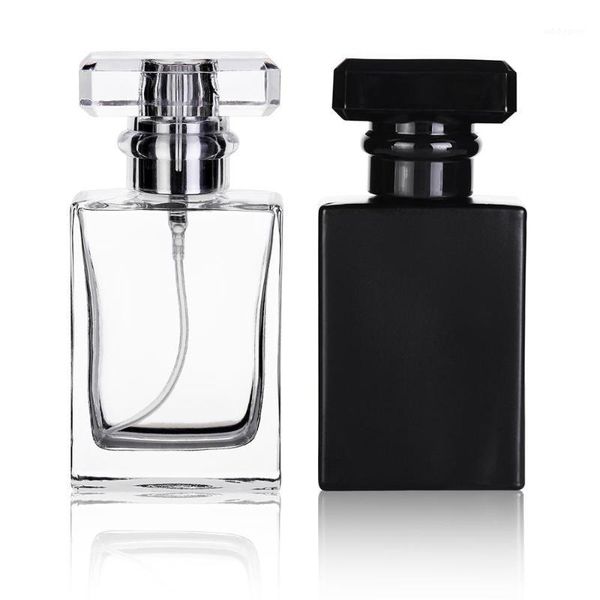

storage bottles & jars 1pcs retail 30ml square perfume spray glass bottle reusable black and transparent perfume1