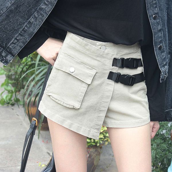 

elegant work cloth denim shorts women's high waist loose wide leg pants a-line trouser skirt net red 2020 new summer, White;black