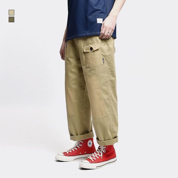 

men's trendy elastic waist multi pocket loose straight pants1, Blue