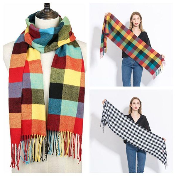 

2020 plaid cashmere women scarf winter warm shawl and wraps scarfs for ladies soft long tassel female foulard bufandas, Blue;gray