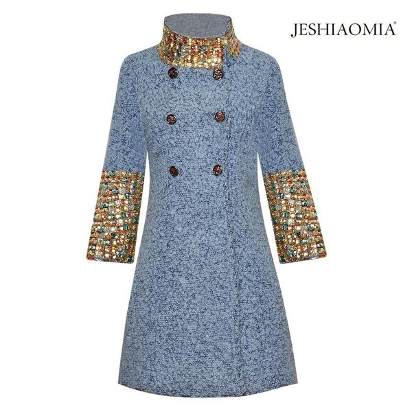 

women's wool & blends 2021 autumn double breasted heavy beaded coat, Black