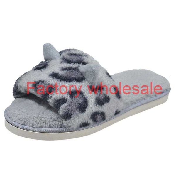 

slip-on anti-skid sole indoor casual keep warm home plush soft snow slippers women winter floor bedroom shoes leopard slippers, Black