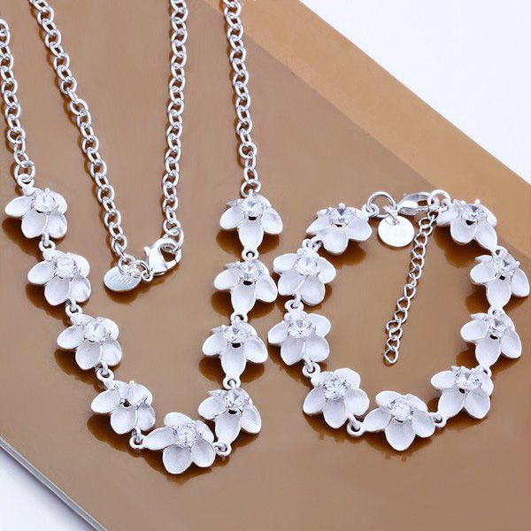 

classical 925 sterling silver plum blossom necklaces+bracelets women jewelry sets fashion costume jewelry sets for women