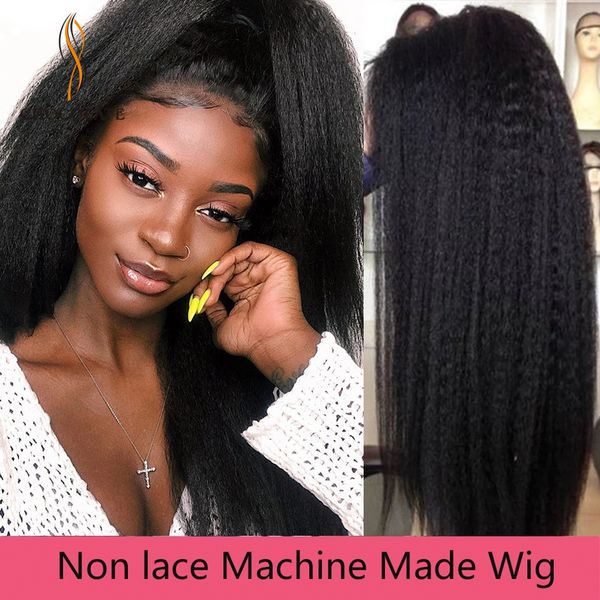 

kinky straight black human hair wig brazilian kinky straight wigs yaki straight human hair wigs for black women, Black;brown