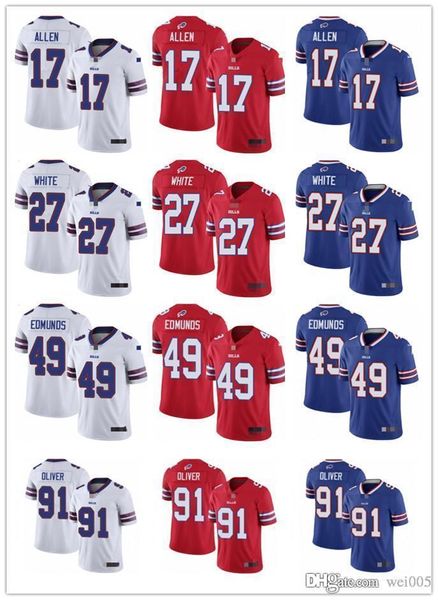 

men women youth buffalo bills 27 tre'davious white 17 josh allen 49 tremaine edmunds 91 ed oliver custom football jerseys, Black;red