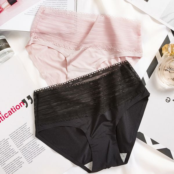 

new products no trace thin ice silk fresh triangle pants women transparent cut out lace womens underwear wholesale, Black;pink