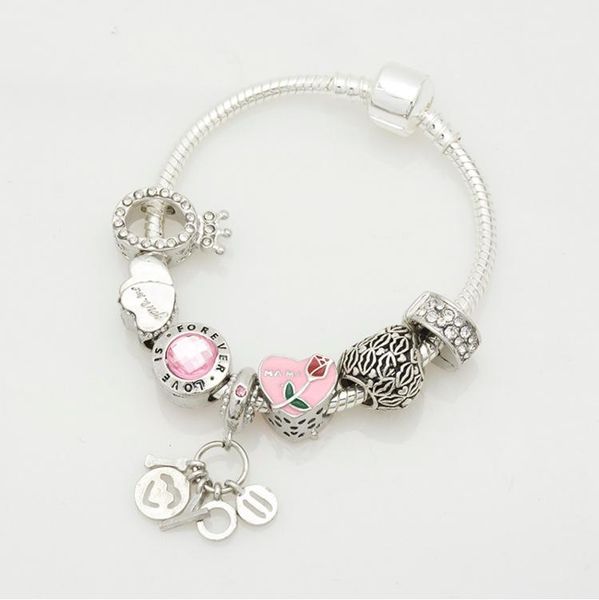 

18cm ale new charm bracelet 925 silver bracelets castle beads eiffel tower pendant bangle for gift diy jewelry accessories with box, Black