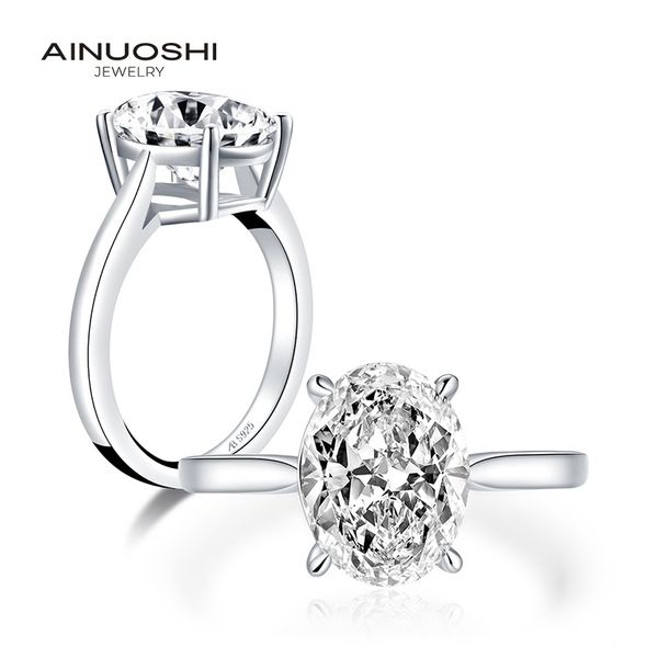 

ainuoshi 925 sterling silver 4.5 ct oval cut solitaire ring engagement simulated diamond wedding silver 7x10mm rings jewelry y200106, Slivery;golden