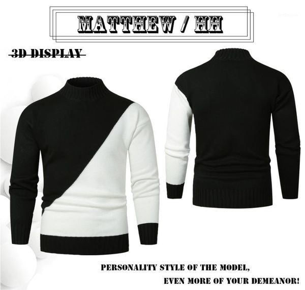 

2020 winter men's fashion sweater male long sleeve round neck fashionable casual warm men's sweater y0321, White;black