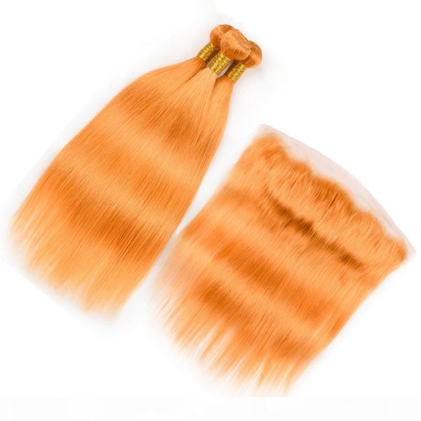 

orange human hair lace frontal closure 13x4" with 3 bundles indian straight pure orange weaves virgin hair extensions with frontal, Black;brown