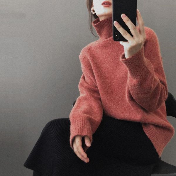 

2020 autumn winter women turtleneck oversize sweater women thick wool long sleeve warm pullover cashmere loose sweater, White;black