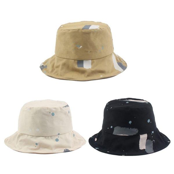 

japanese harajuku wide brim bucket hat abstract graffiti printed summer outdoor sunscreen foldable fisherman cap, Blue;gray