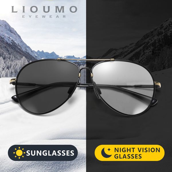 

lioumo 2020 пилотные солнцезащитные очки мужчины поляризованные очки для вождения женщины фотохромные негабаритные очки память металл рамка