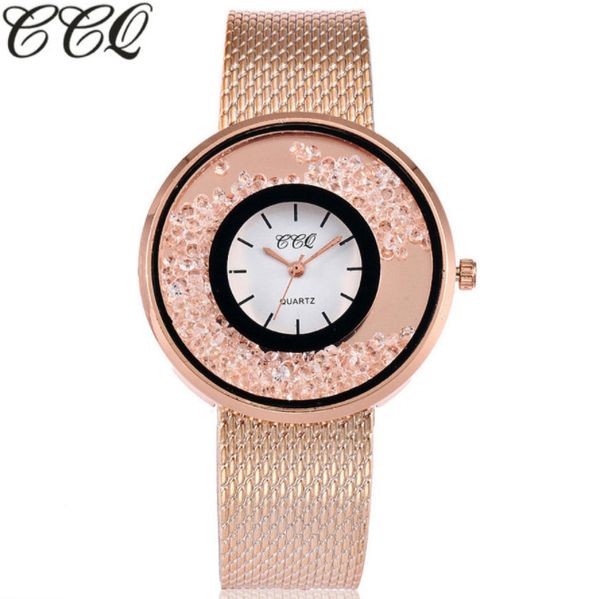 

the latest clock, trendy personality ladies simple rose gold steel band crystal quicksand watches, many styles to choose from