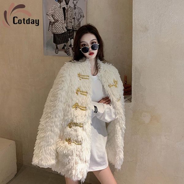 

women's fur & faux cotday 2021 western style thickened lady lambswool one piece of high street winter mid-length coat clothing, Black