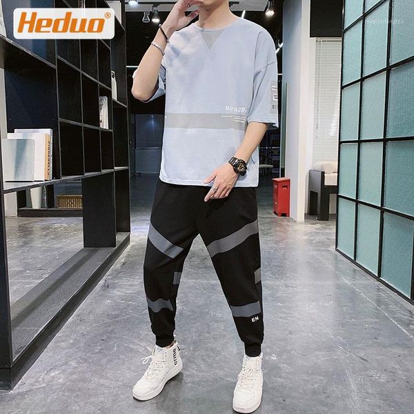 

men's tracksuits heduo summer mens' sport suits casual suit pant t shirt1, Gray
