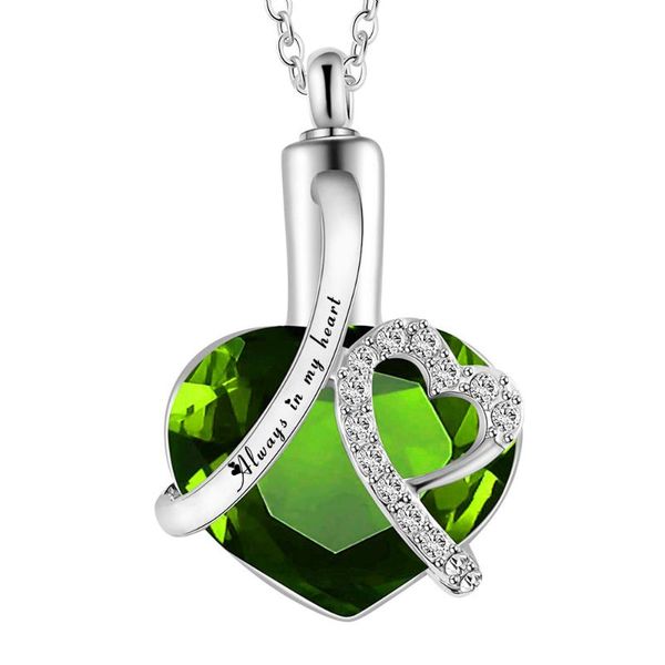

12 colors heart birthstone crystal cremation urn necklace for ashes always in my heart memorial keepsake jewelry, Silver