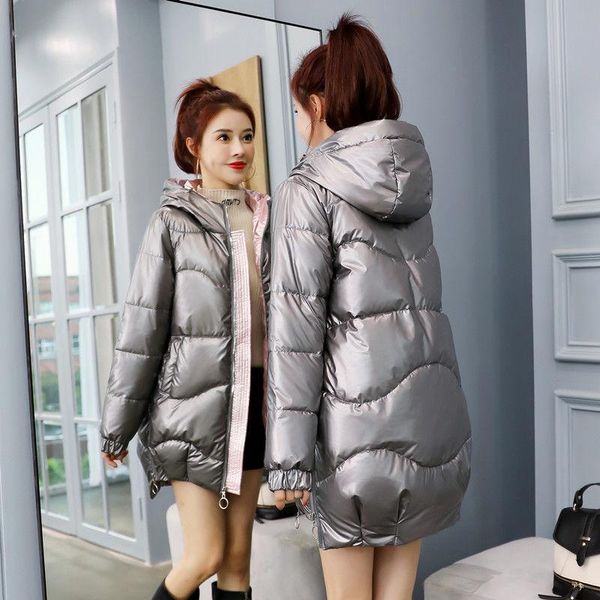 

women's down & parkas wash-cotton-padded jacket bright surface winter dress korean loose midi padded, Black