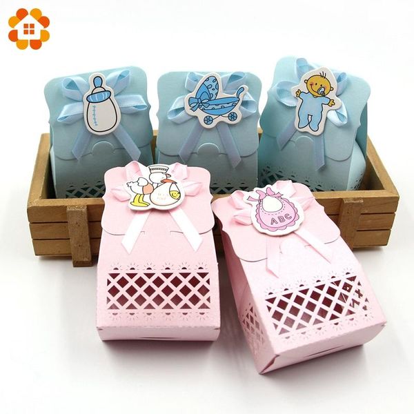 

6шт симпатичный мальчик девушка бумаги крещение малыш вручает подарок подарок сладкий день рождения сумка для детского душа конфеты коробка