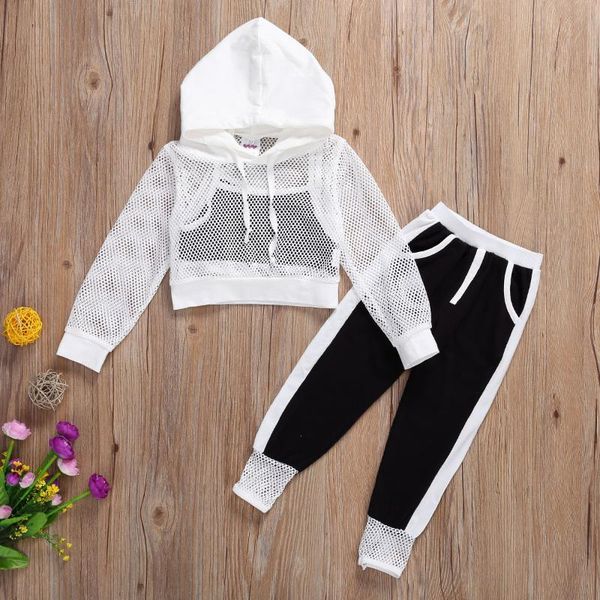 

clothing sets baby & children's 2-7y fashion autumn girls clothes 3pcs mesh net long sleeve hooded +vest+solid pants, White