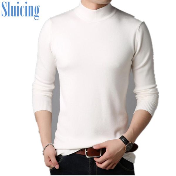 

autumn and winter new men's knitted sweater fashion casual korean slim solid color half high collar bottoming shirt for men, White;black