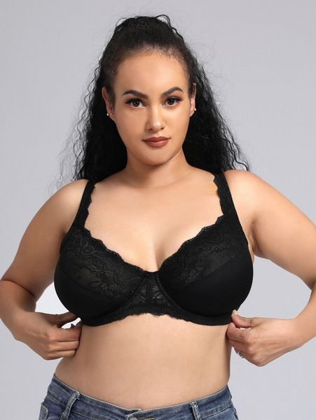 

plus contrast lace underwire bra u5sc#, Black;white