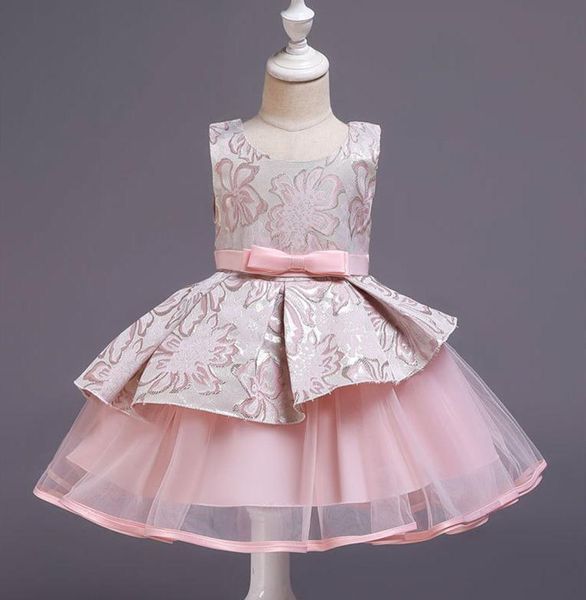 Abiti da bambina a fiori corti per la festa di nozze Bambini Principessa Fiocco rosa Sashes Brithday Christmas Dress Bambini Toddler Bambini Abiti da ballo formale