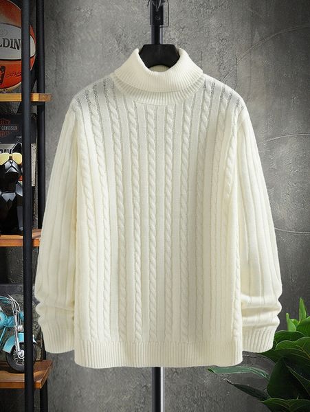 

men cable knit turtleneck sweater y6k1#, White;black