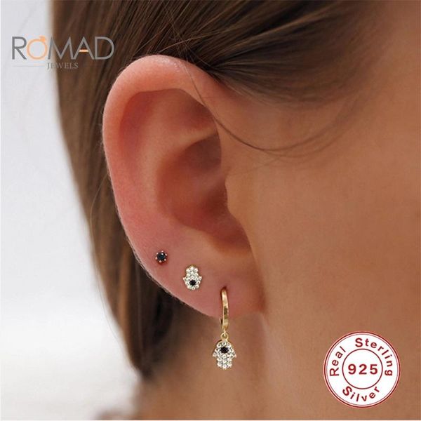

hoop & huggie romad women diamond earring joyero 925 sterling silver palm-shaped earrings fashion 2021 jewelry pendientes mujer, Golden;silver