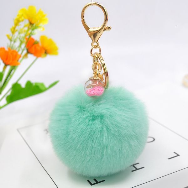 

fur animal unicorn keychain women pompom faux rabbit ball keyring star glass charm pom key chain bag 2020, Silver