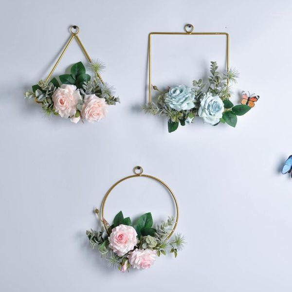 

cilected floral hoop wreath set of 3 metal geometric rings artificial rose flower wreath for wedding backdrop wall decor1