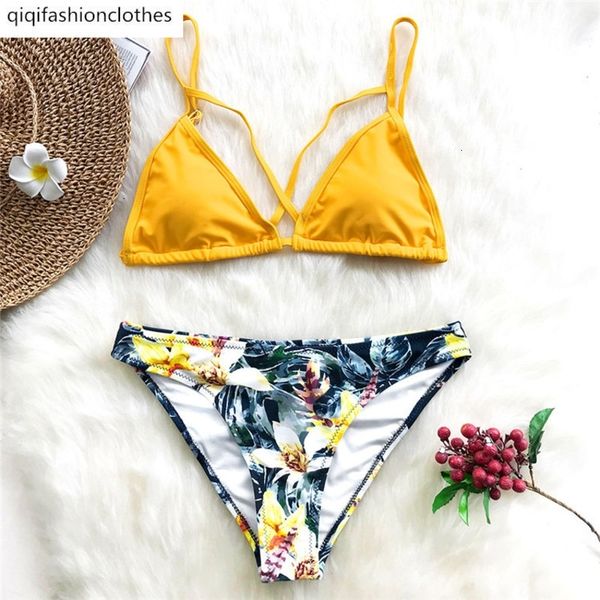 

2020 new print color matching triangle big small chest bikini swimsuit woman, White;black