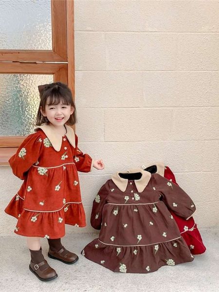 

new corduroy plus plush thickened girls' children's winter korean drs, Red;yellow