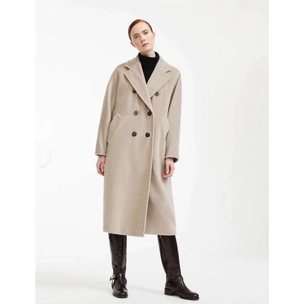 

women's wool & blends high-end jacket classic water ripple cashmere coat long section autumn winter fashion red, Black