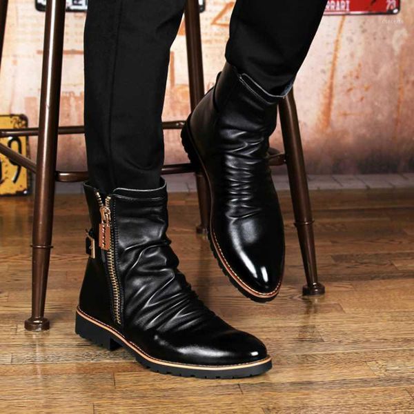 

british style mens casual party nightclub long boots black genuine leather shoes autumn winter high boot chaussure homme botas1
