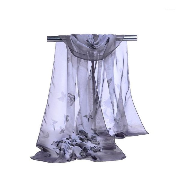 

160*50cm sun protection spring and summer print woman scarf butterfly chiffon girl women scarf pareo wrap sunscreen long cape1, Blue;gray