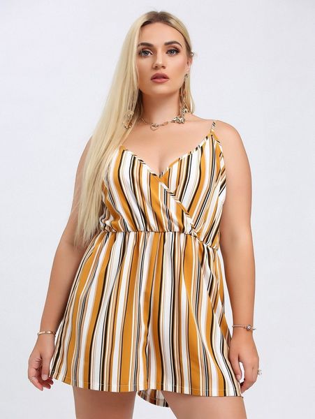 

plus striped surplice cami romper u3hr#, Black