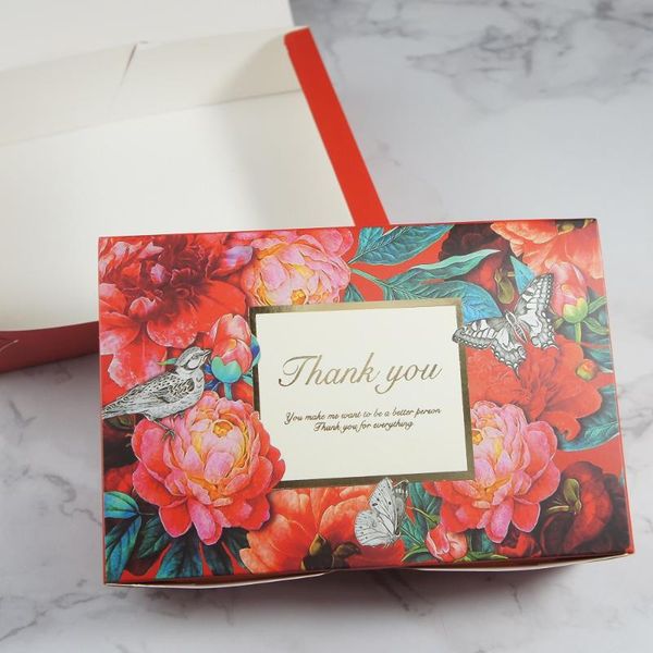 

red gold 20.3*13.6*5cm 10pcs flower blooming in night paper box chocolate cookie wedding christmas birthday party gift packaging