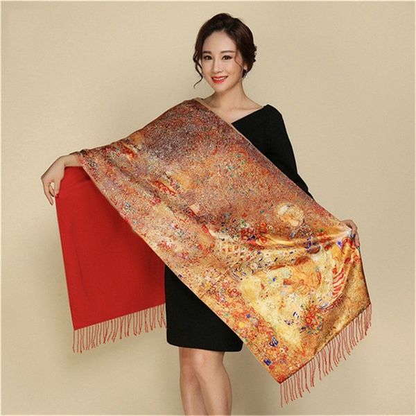 

lamaxpa new fashion winter warm pashmina for women flower scarves silk cashmere national long tippet print shaw and wraps 201218, Blue;gray