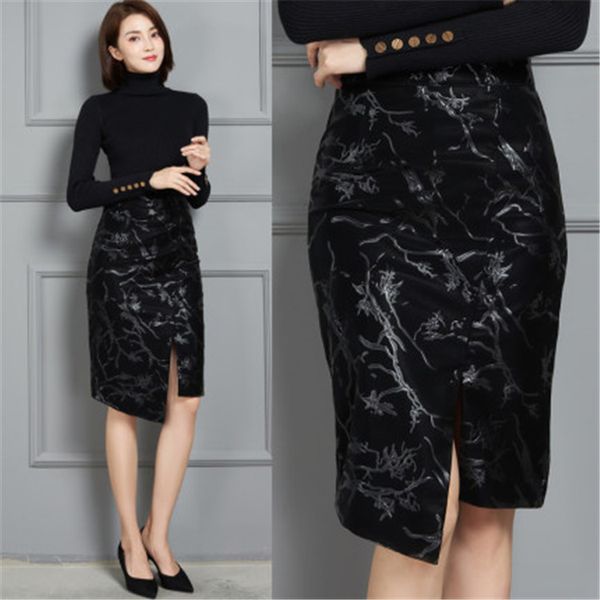 

2021 new fashion genuine real sheep leather skirt k20, Black