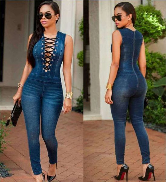 

jumpsuit bandage fashion sleeveless denim, Black;gray