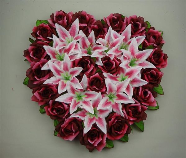 

decorative flowers & wreaths 44x44cm heart shaped wedding car decoration artificial rose wall door decoation silk lily floral