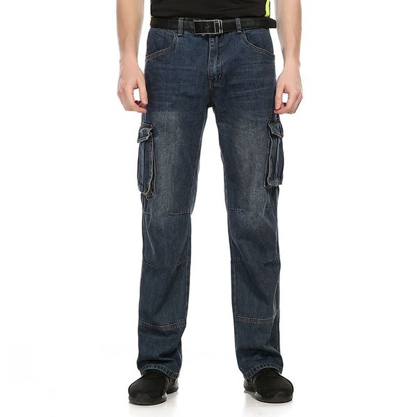 

kiovno men's cargo casual jeans pants side pockets loose denim trousers for male outdoor straight plus size 30-40, Blue
