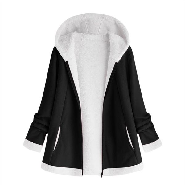 

winter warm jackets womens 2021 fashion pocket zipper long sleeve plush hoodie coat female thick outerwear veste femme hiver, Black;brown